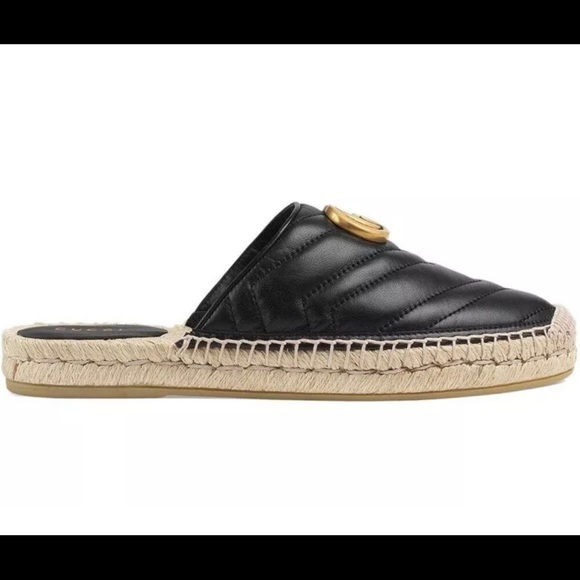 Gucci Marmont Leather GG Espadrille Mules Sz 36.5 EU - Picture 2 of 15